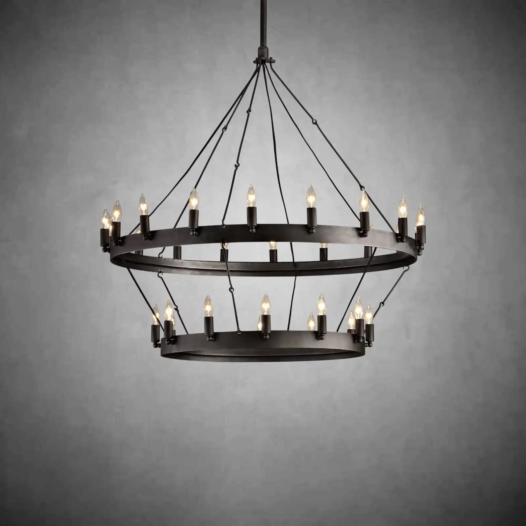 Dania Camina Modern Farmhouse 2-Tier Round Chandelier-Chandelier-Merlin Lamps-Filament-38"-Lacquered Brass-merlinlamps