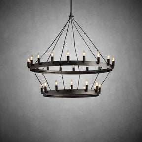 Dania Camina Modern Farmhouse 2-Tier Round Chandelier-Chandelier-Merlin Lamps-Filament-38"-Lacquered Brass-merlinlamps