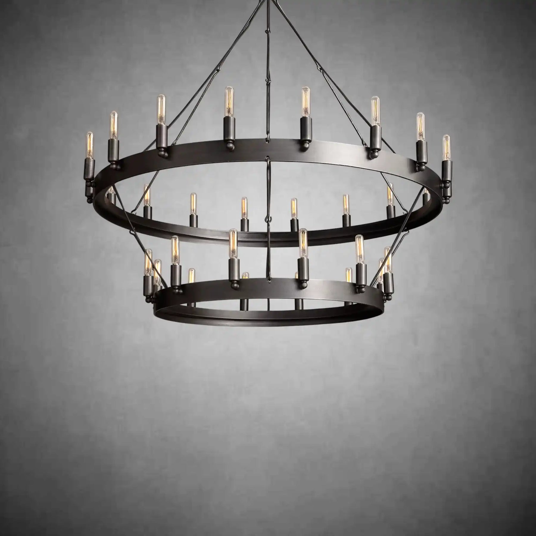 Dania Camina Modern Farmhouse 2-Tier Round Chandelier-Chandelier-Merlin Lamps-Filament-38"-Lacquered Brass-merlinlamps