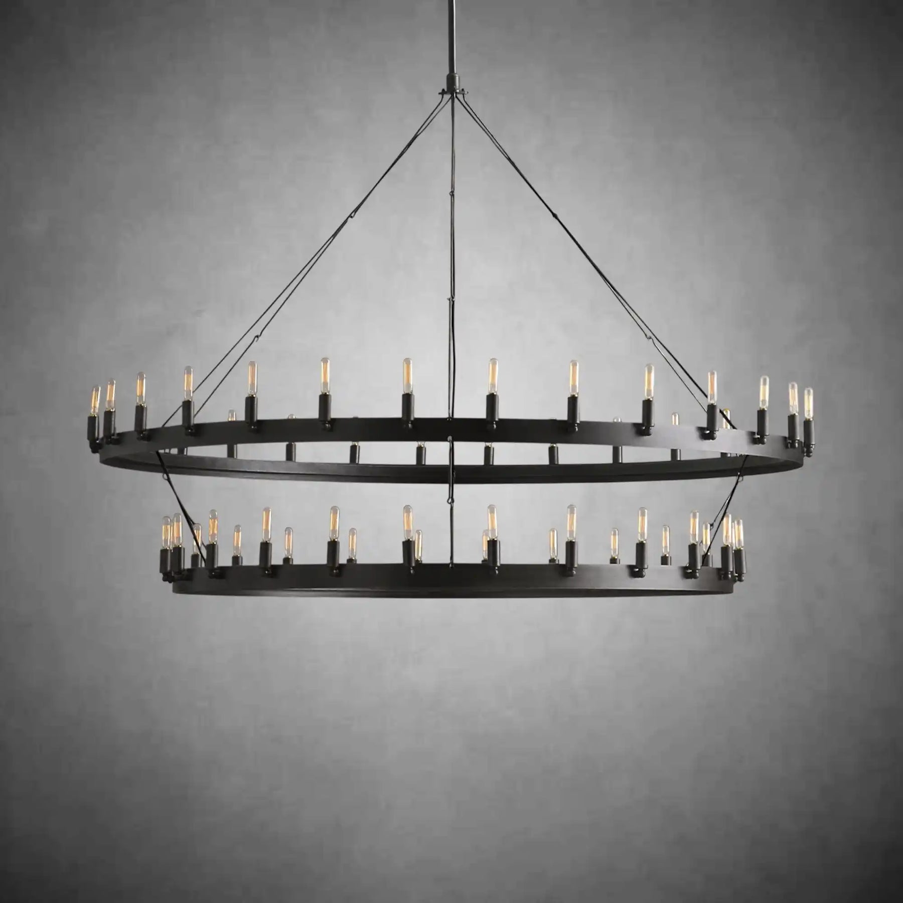 Dania Camina Modern Farmhouse 2-Tier Round Chandelier-Chandelier-Merlin Lamps-Filament-63"-Matte Black-merlinlamps