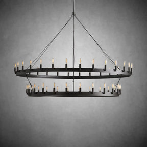 Dania Camina Modern Farmhouse 2-Tier Round Chandelier-Chandelier-Merlin Lamps-Filament-63"-Matte Black-merlinlamps