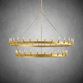 Dania Camina Modern Farmhouse 2-Tier Round Chandelier-Chandelier-Merlin Lamps-Filament-63"-Lacquered Brass-merlinlamps