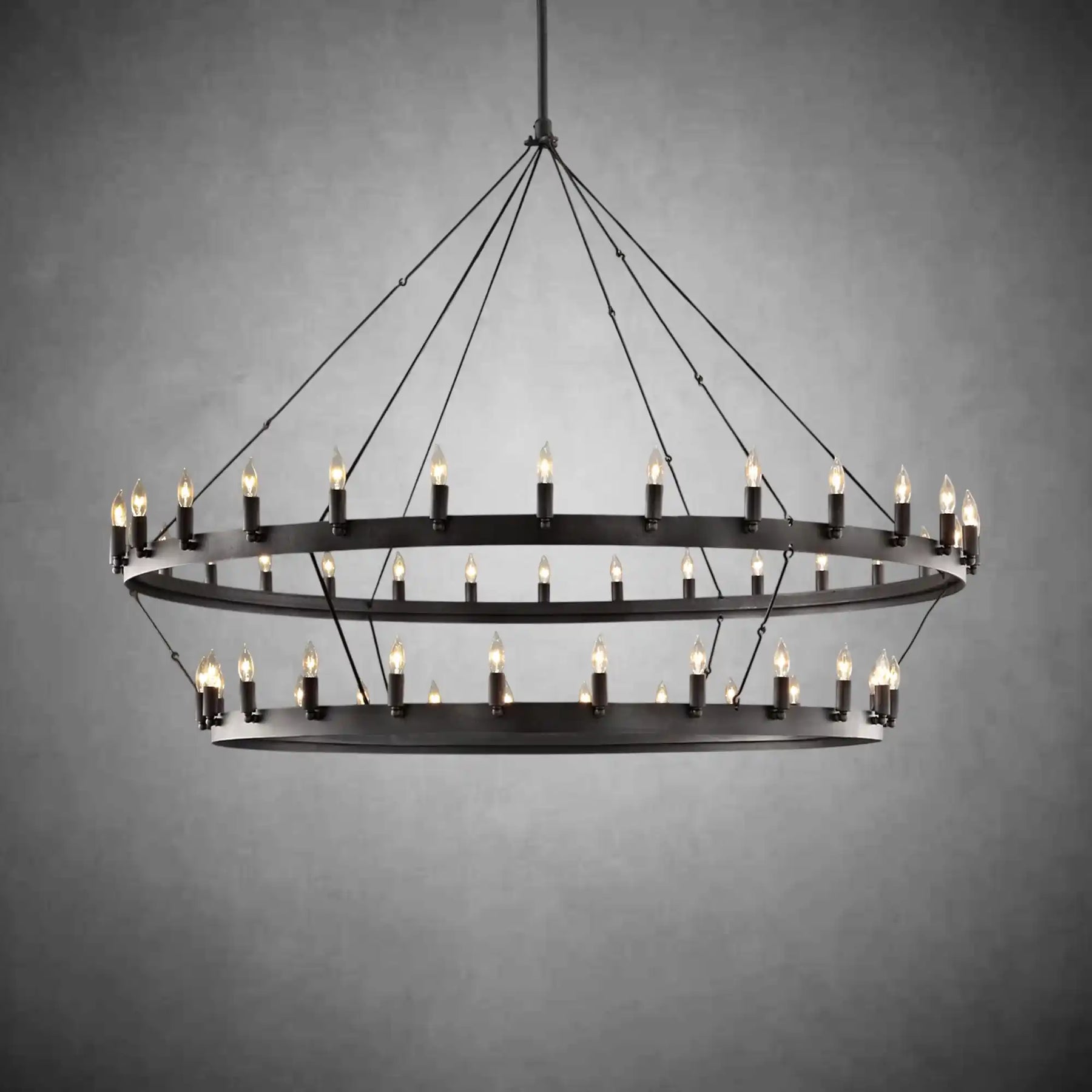 Dania Camina Modern Farmhouse 2-Tier Round Chandelier-Chandelier-Merlin Lamps-Candelabra-63"-Matte Black-merlinlamps