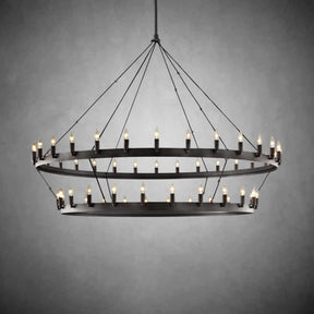 Dania Camina Modern Farmhouse 2-Tier Round Chandelier-Chandelier-Merlin Lamps-Candelabra-63"-Matte Black-merlinlamps