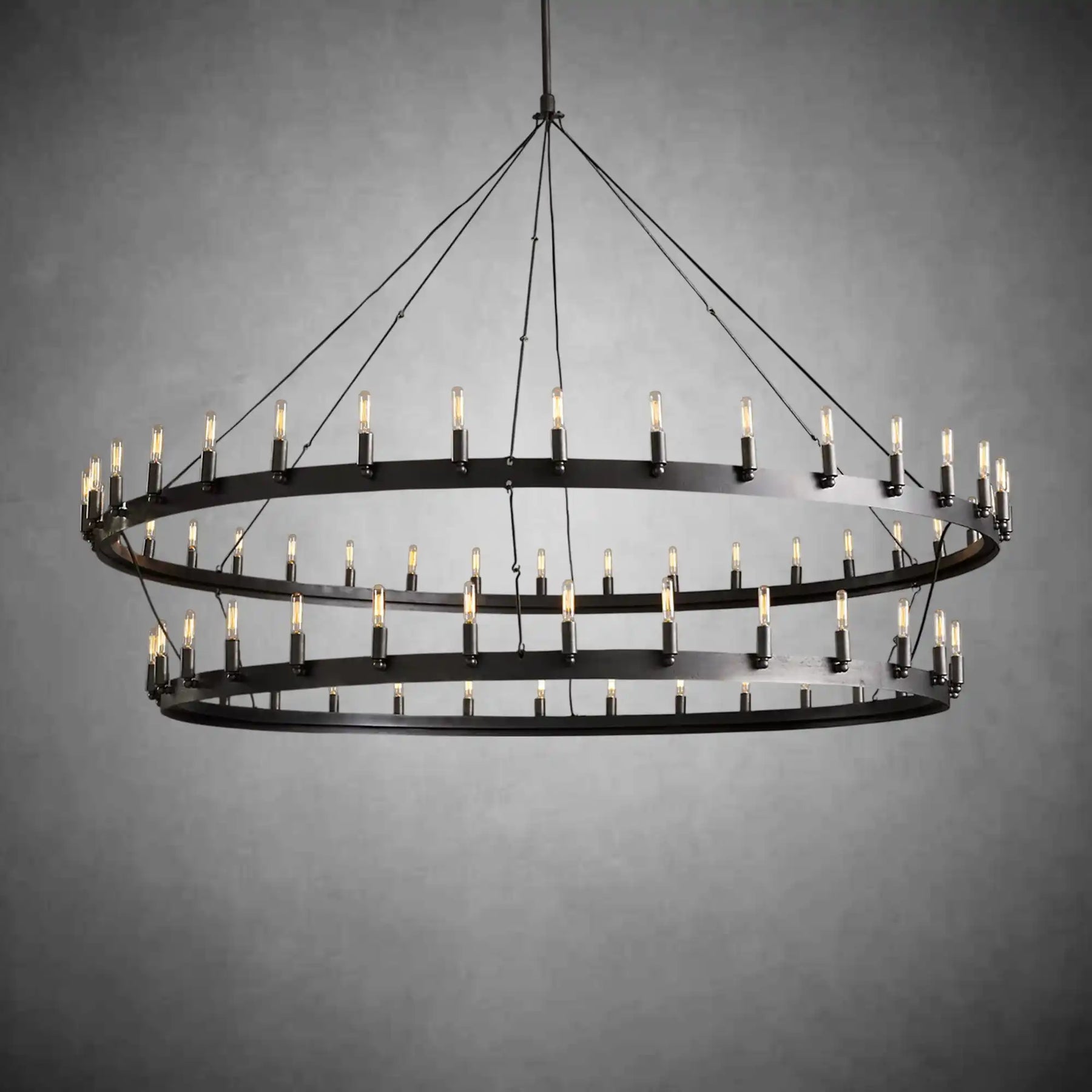 Dania Camina Modern Farmhouse 2-Tier Round Chandelier-Chandelier-Merlin Lamps-Filament-73''-Matte Black-merlinlamps