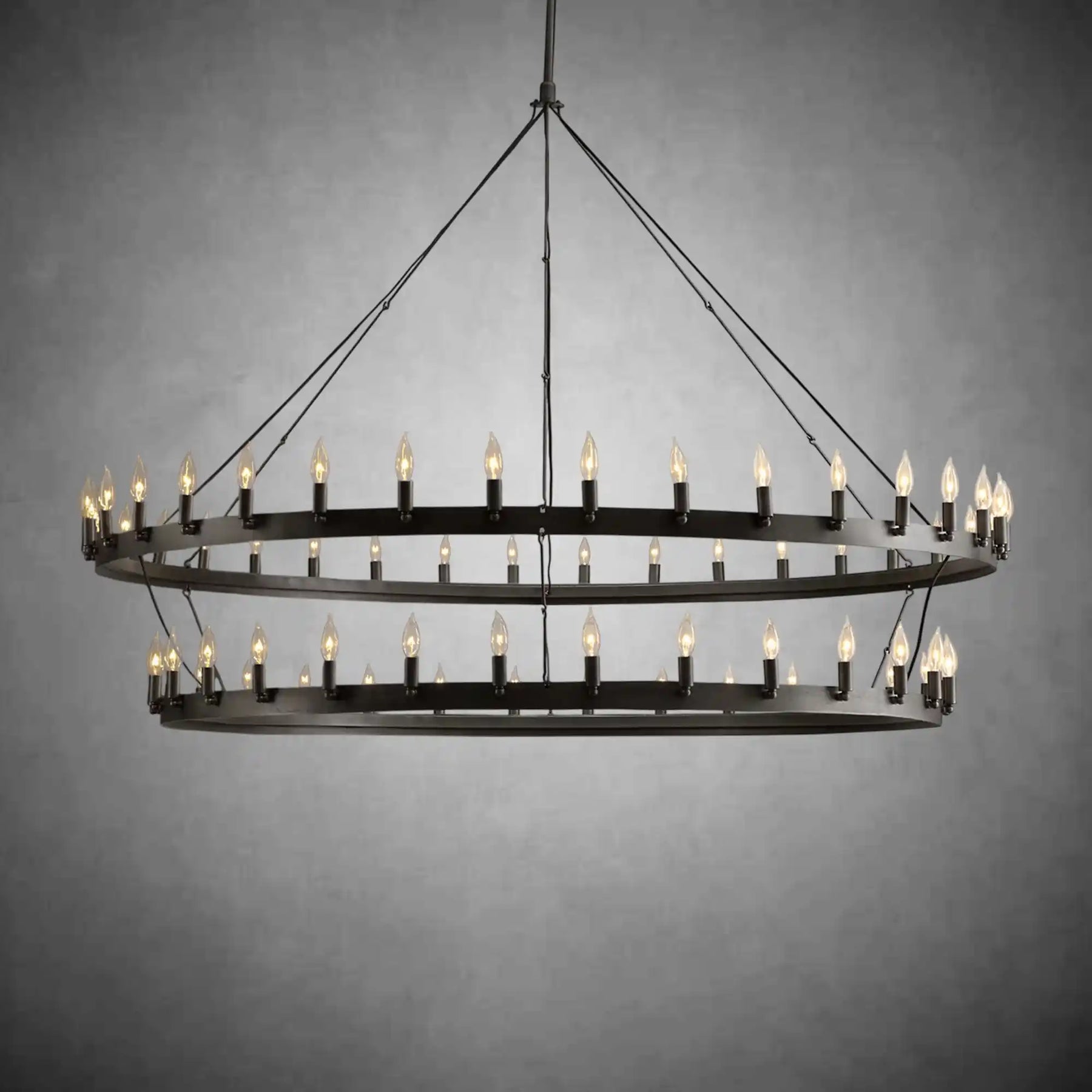 Dania Camina Modern Farmhouse 2-Tier Round Chandelier-Chandelier-Merlin Lamps-Candelabra-73''-Matte Black-merlinlamps