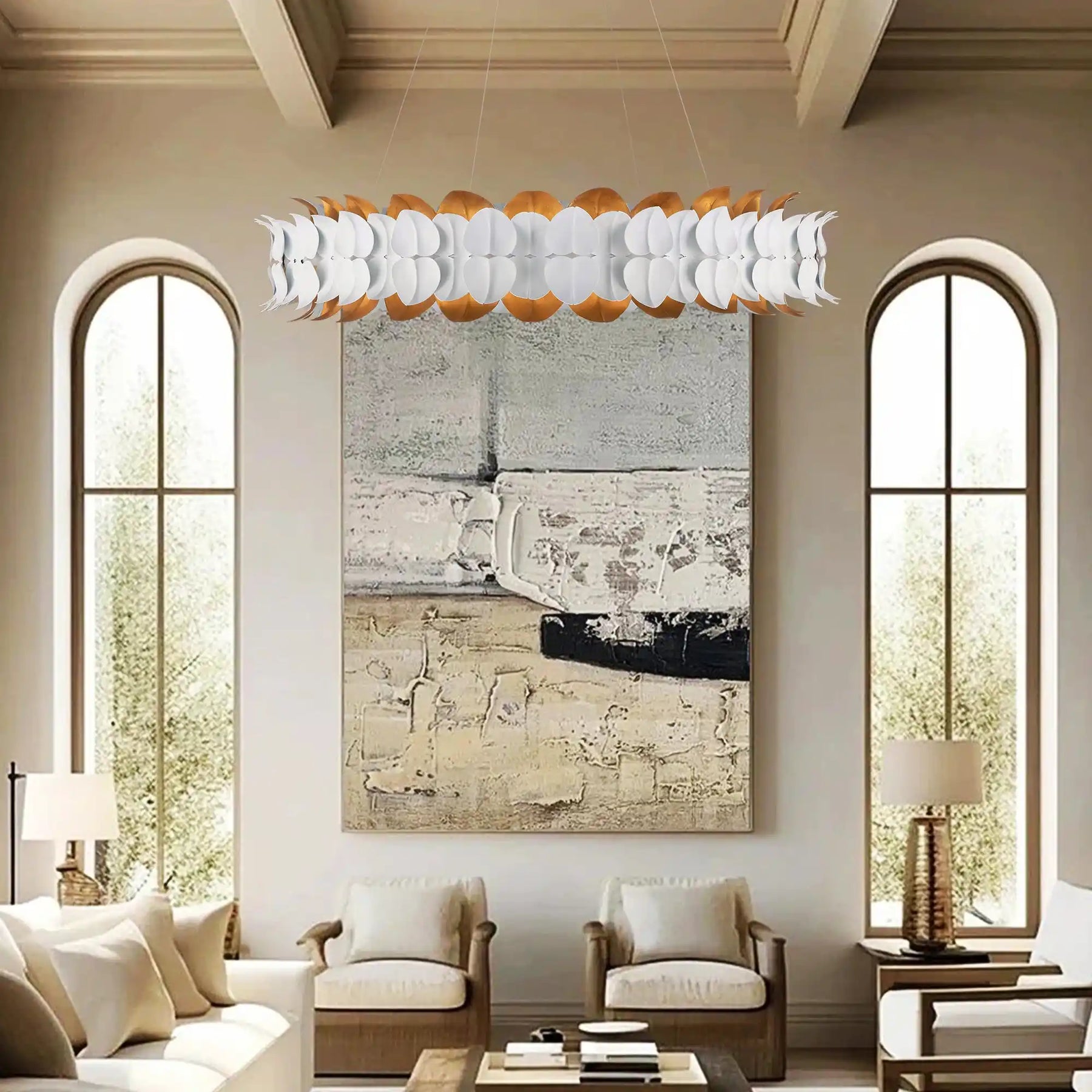 Darla Hand-Sculpted Leaves Chandelier 39'' White Gold Illuminated Fixture