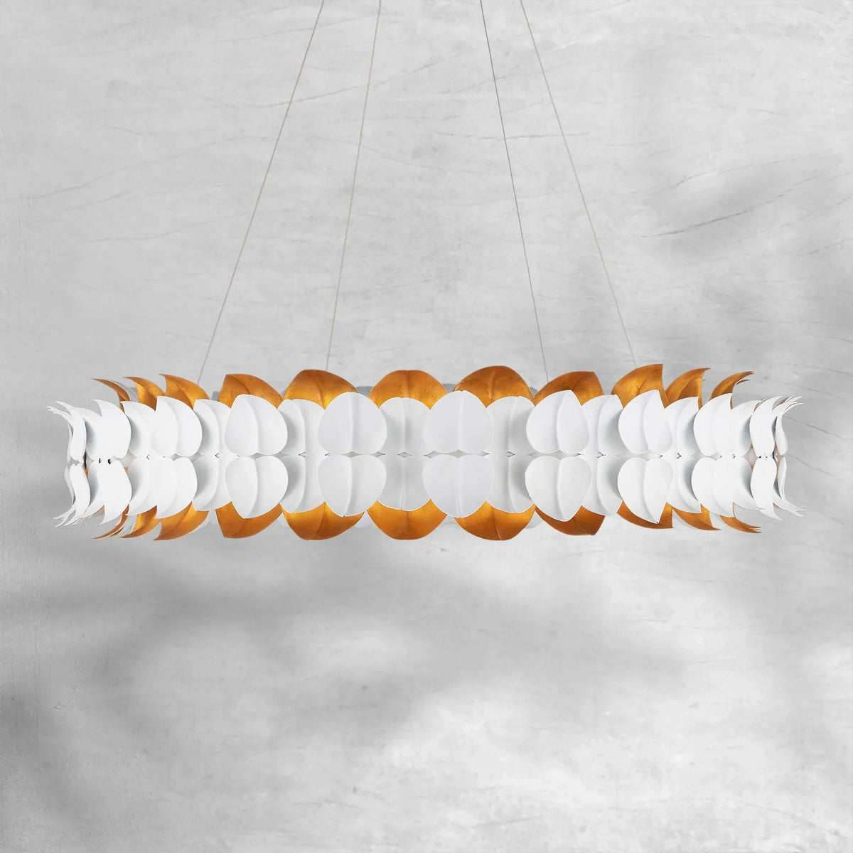 Darla Hand-Sculpted Leaves Chandelier 39'' White Gold Illuminated Fixture