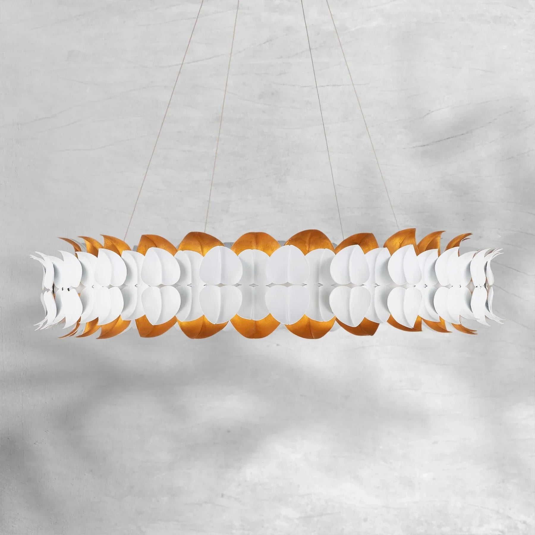 Darla Hand-Sculpted Leaves Chandelier 39'' White Gold Illuminated Fixture