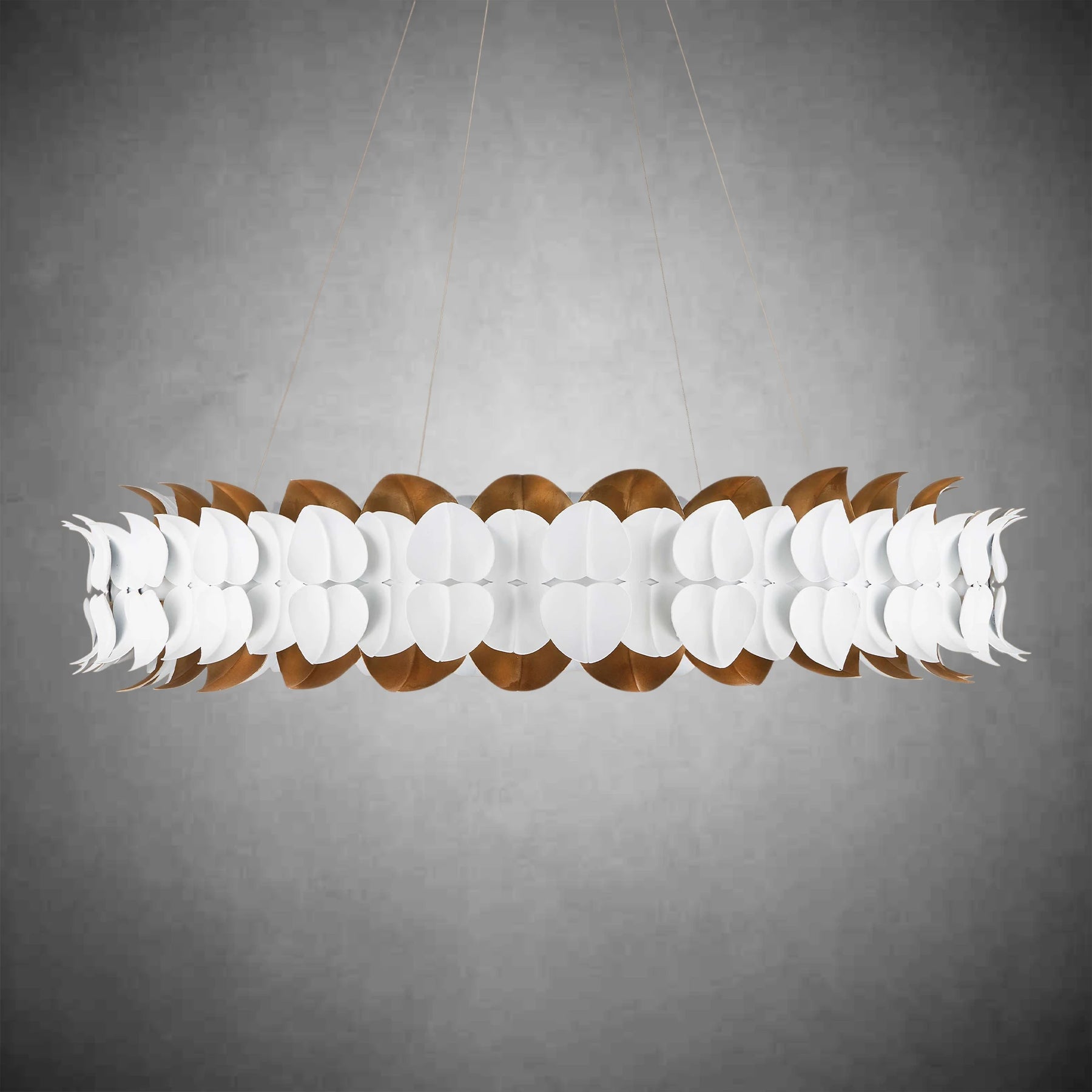 Darla Hand-Sculpted Leaves Chandelier 39'' White Gold Illuminated Fixture