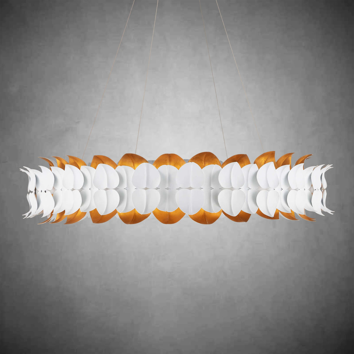 Darla Hand-Sculpted Leaves Chandelier 39'' White Gold Illuminated Fixture