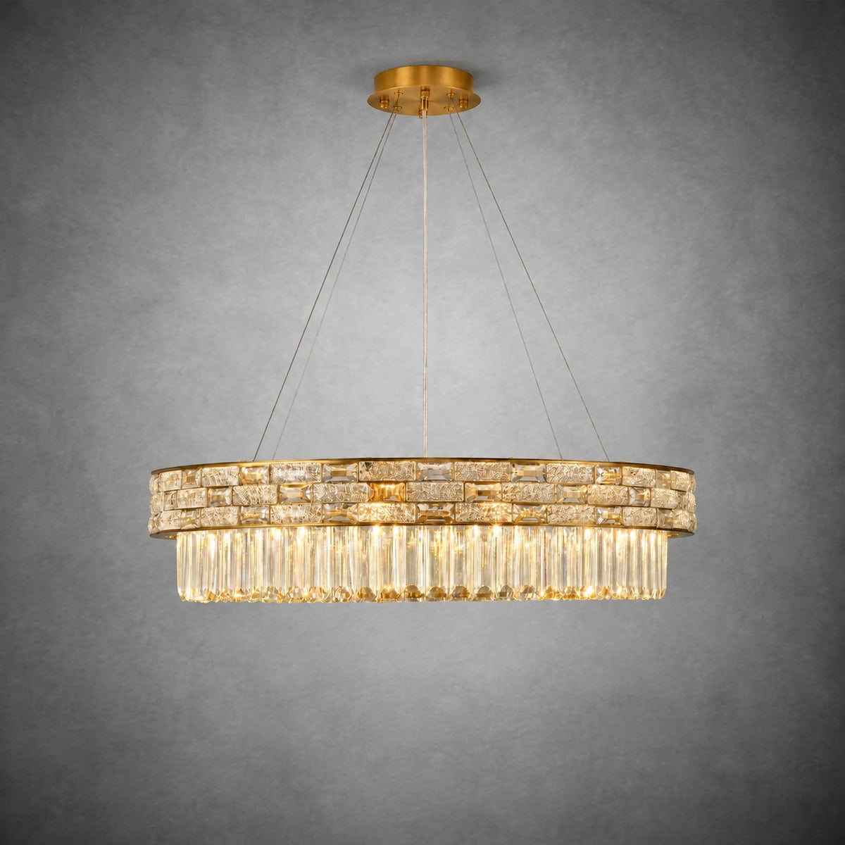 Ice Flake Crystal Round Pendant 31.5 Inch - Gold