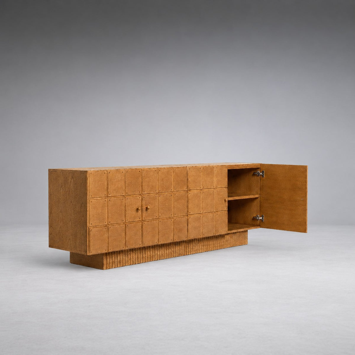Geometric Fluted Plinth Wood Storage Console