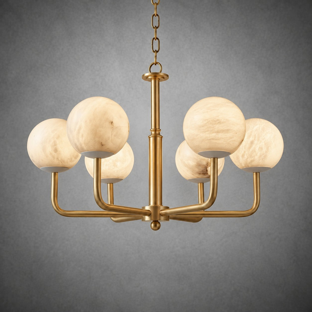 Brass 6-Arm Orb Alabaster Pendant Light
