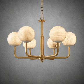 Brass 6-Arm Orb Alabaster Pendant Light
