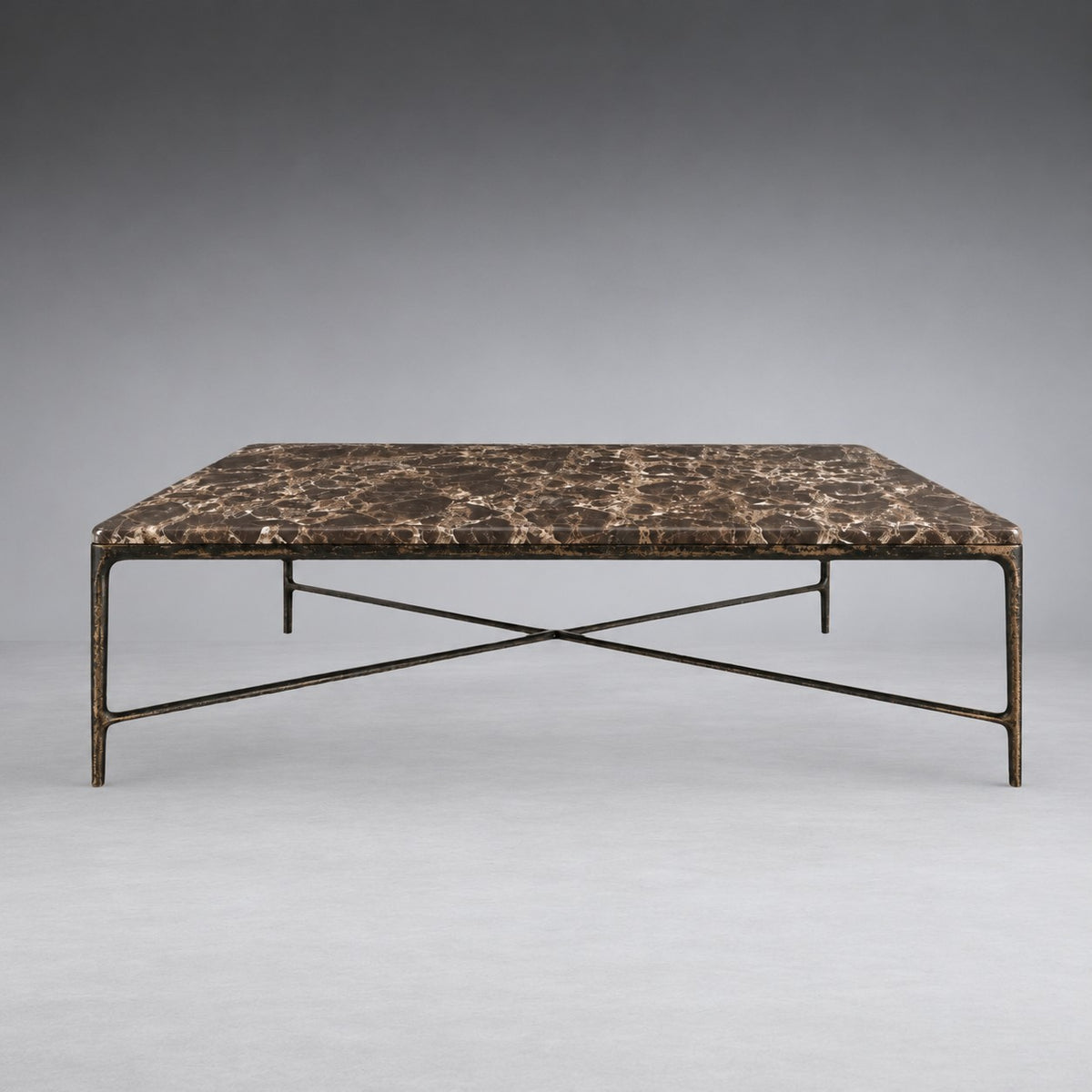 Square Hammered Metal and Marble Coffee Table