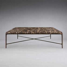 Square Hammered Metal and Marble Coffee Table