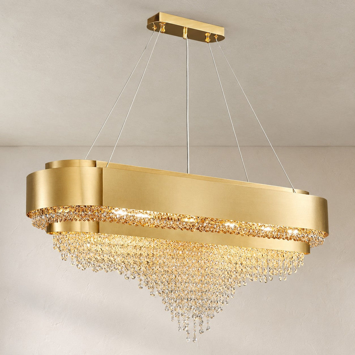 Decorative Gold Round Crystal Living Room Chandelier Light Oval Pendant Lamp For Dining Room Kitchen Table