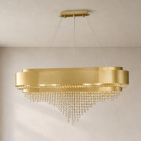 Decorative Gold Round Crystal Living Room Chandelier Light Oval Pendant Lamp For Dining Room Kitchen Table
