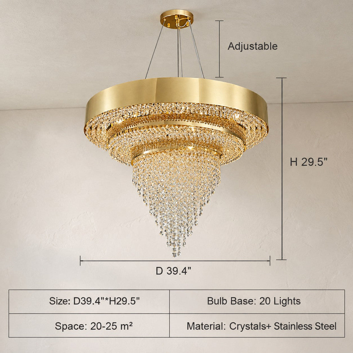 Decorative Gold Round Crystal Living Room Chandelier Light Oval Pendant Lamp For Dining Room Kitchen Table
