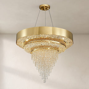Decorative Gold Round Crystal Living Room Chandelier Light Oval Pendant Lamp For Dining Room Kitchen Table