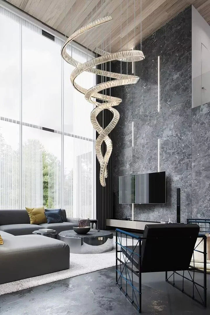 Designer Foyer Living Room Ceiling Light Fixture Stylish Spiral Crystal Chandelier for Hotel Entrance