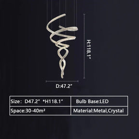 Designer Foyer Living Room Ceiling Light Fixture Stylish Spiral Crystal Chandelier for Hotel Entrance