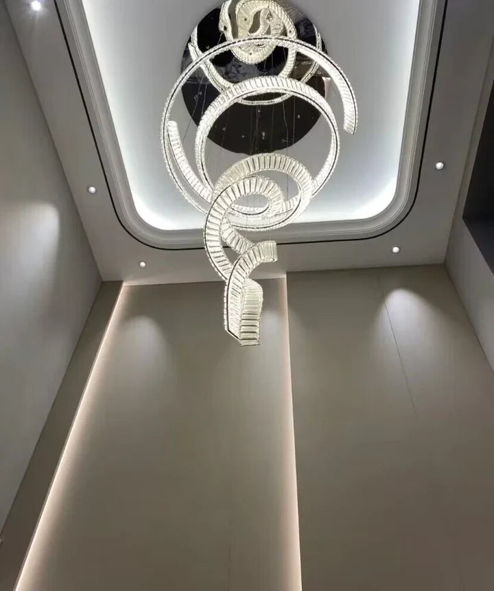 Designer Foyer Living Room Ceiling Light Fixture Stylish Spiral Crystal Chandelier for Hotel Entrance