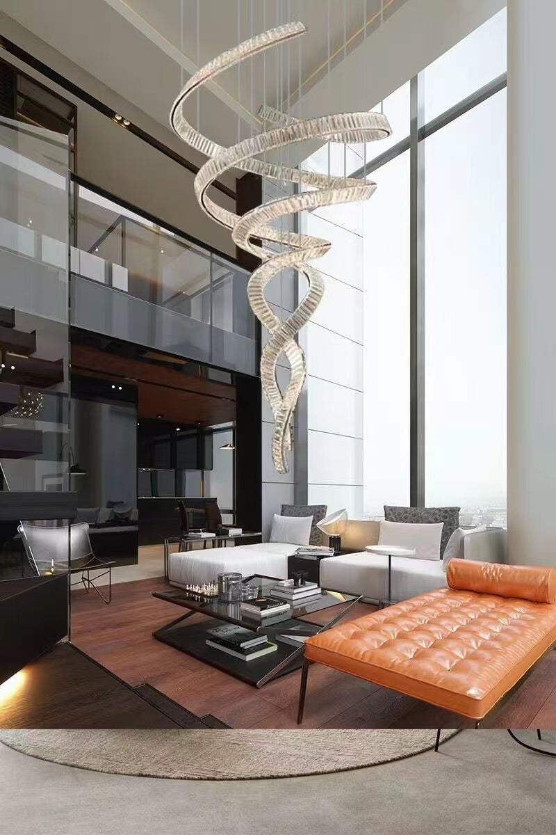 Designer Foyer Living Room Ceiling Light Fixture Stylish Spiral Crystal Chandelier for Hotel Entrance