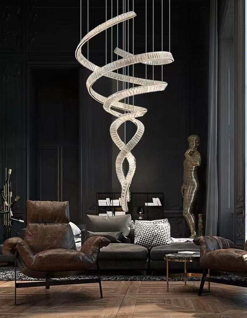 Designer Foyer Living Room Ceiling Light Fixture Stylish Spiral Crystal Chandelier for Hotel Entrance