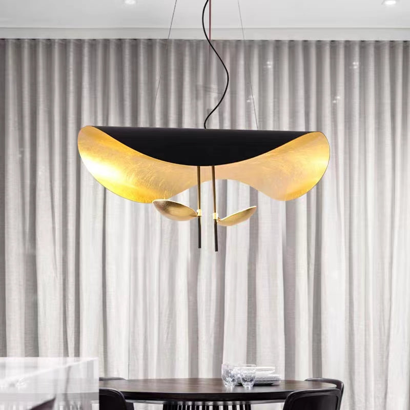 Designer Model Modern Art Hat Shape Gold Leaf Pendant Chandelier for Living/Dining Room