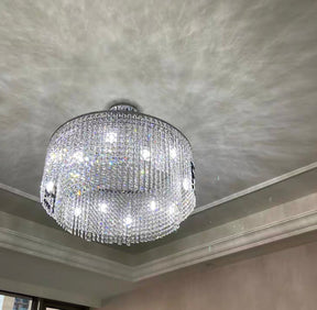 Designer Style Crystal Chandelier Elegant Round Ceiling Lighting Fixture for Living/ Dining Room