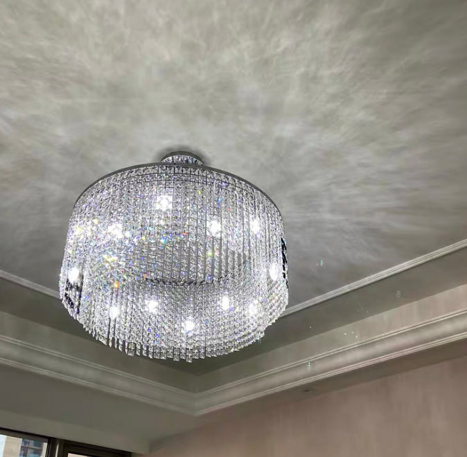 Designer Style Crystal Chandelier Elegant Round Ceiling Lighting Fixture for Living/ Dining Room