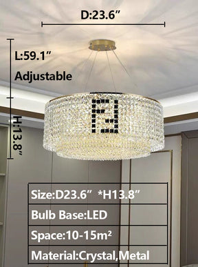 Designer Style Crystal Chandelier Elegant Round Ceiling Lighting Fixture for Living/ Dining Room