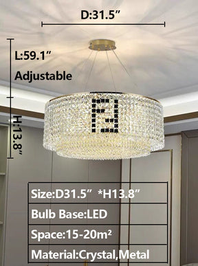 Designer Style Crystal Chandelier Elegant Round Ceiling Lighting Fixture for Living/ Dining Room