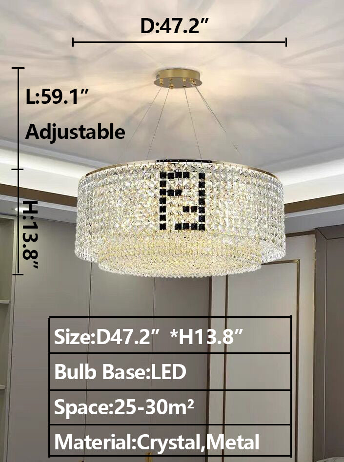 Designer Style Crystal Chandelier Elegant Round Ceiling Lighting Fixture for Living/ Dining Room
