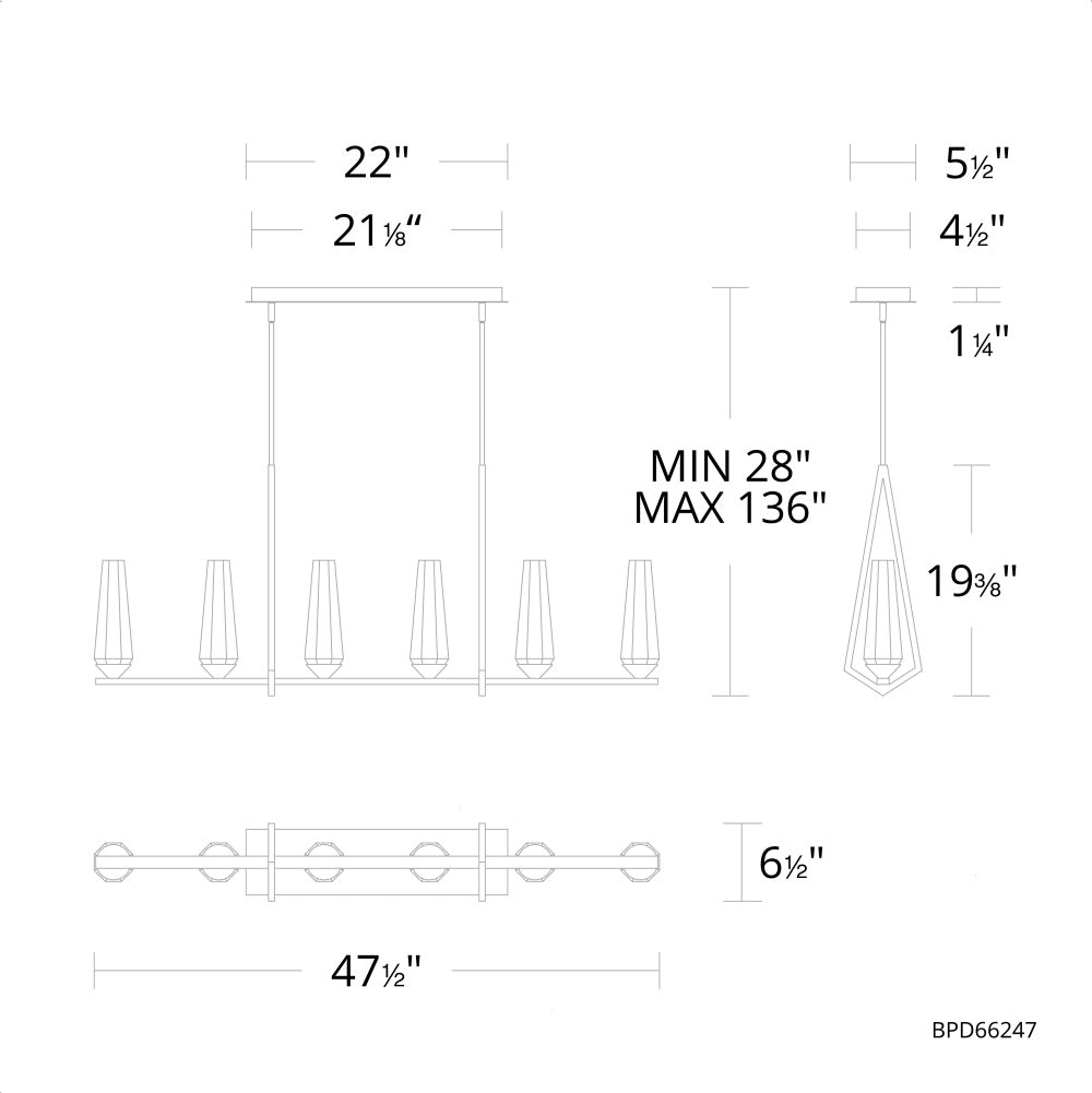 Devote Linear Chandelier 6 Light