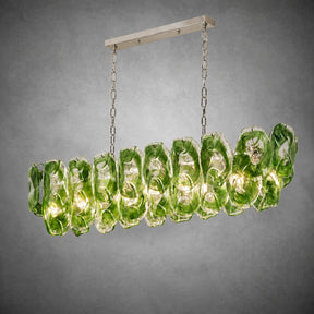 Chandelier Sculptural Green Glass Linear Style