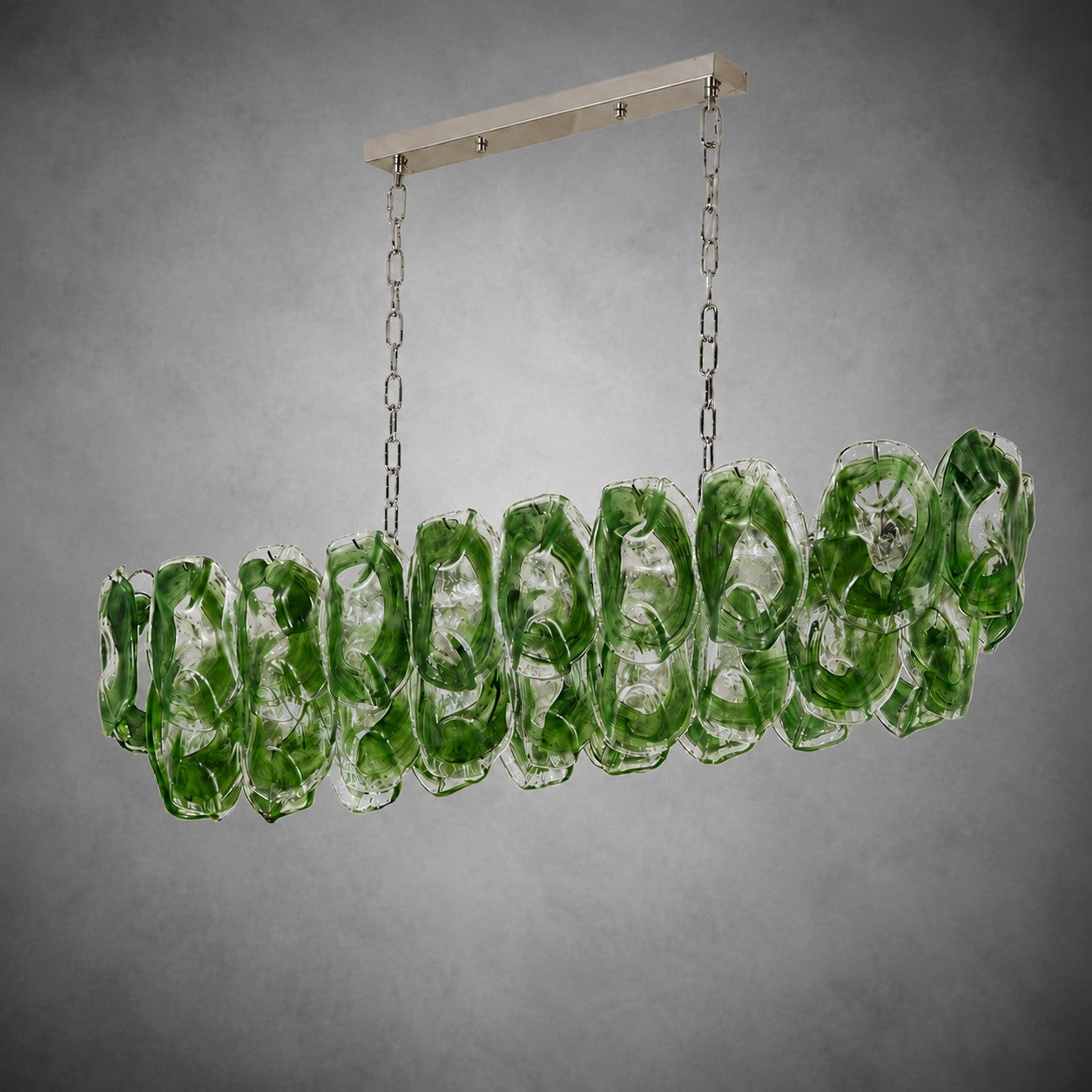 Chandelier Sculptural Green Glass Linear Style