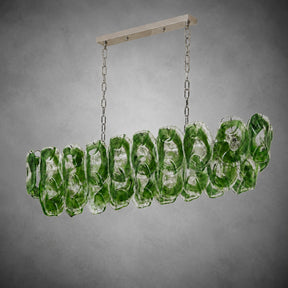 Chandelier Sculptural Green Glass Linear Style