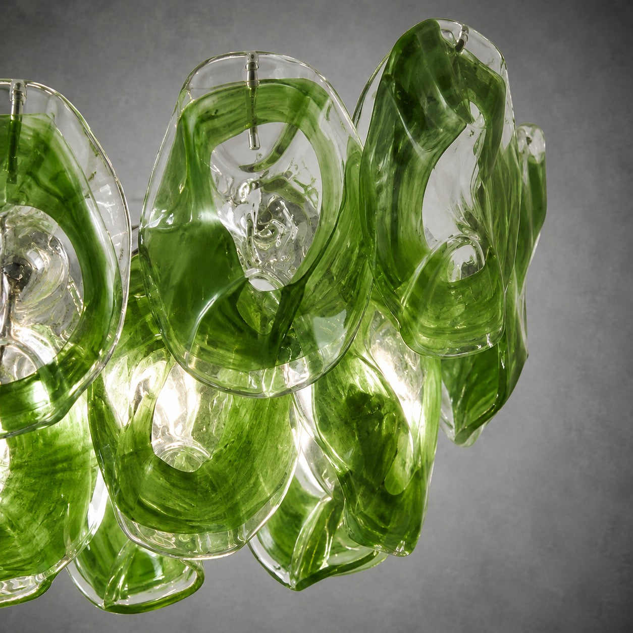 Chandelier Sculptural Green Glass Linear Style