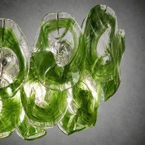 Chandelier Sculptural Green Glass Linear Style