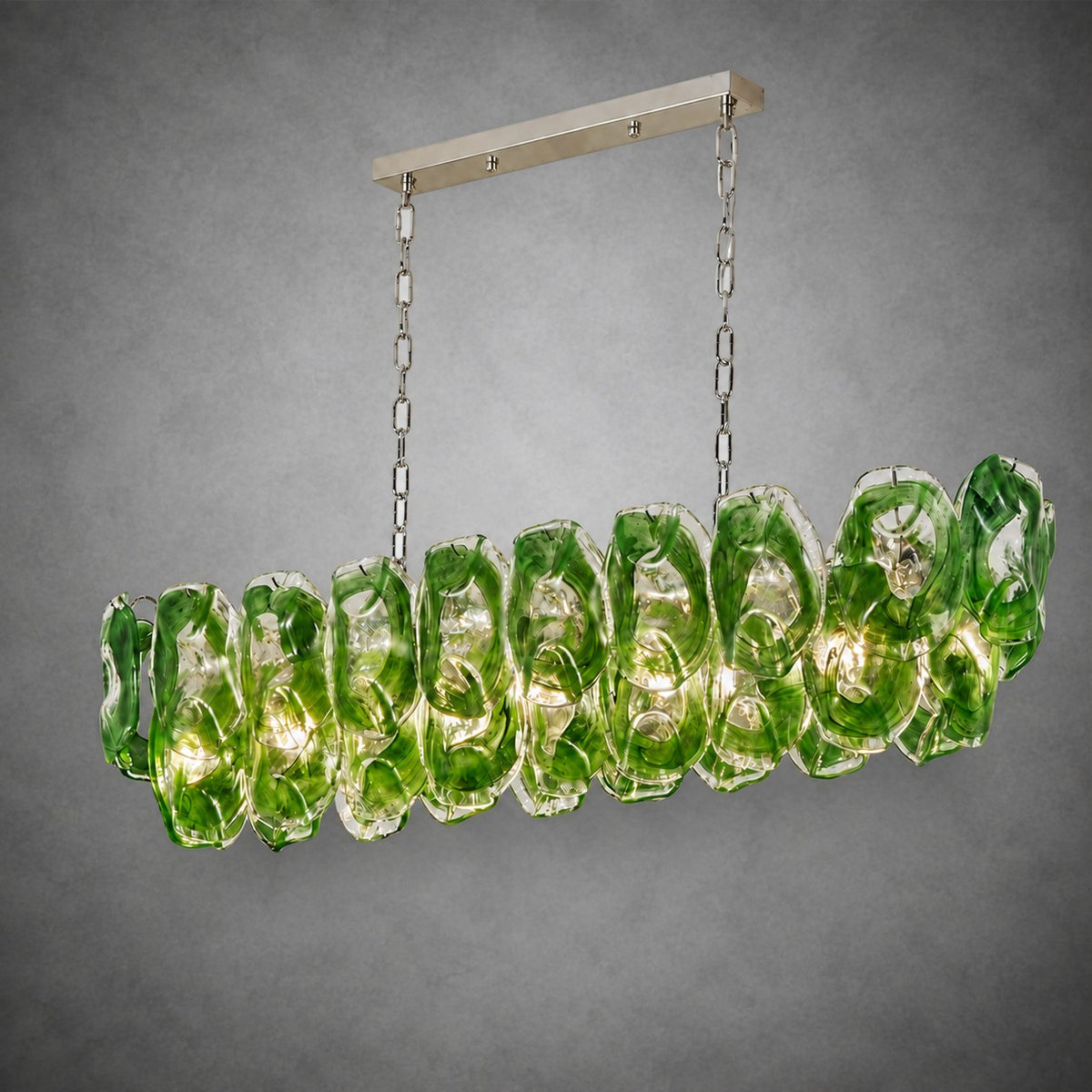 Chandelier Sculptural Green Glass Linear Style