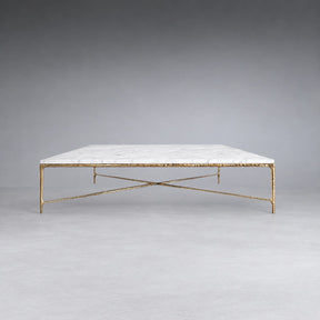 Square Hammered Metal and Marble Coffee Table
