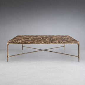 Square Hammered Metal and Marble Coffee Table