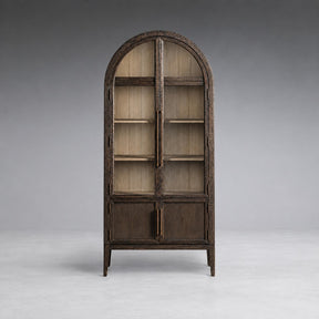 Tall Oak Display Cabinet with Glass Doors