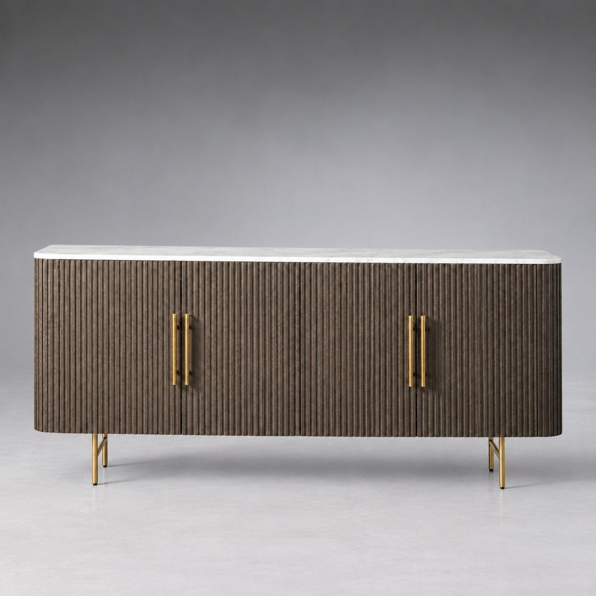 Reeded Wood Credenza With Marble Or Bluestone Top