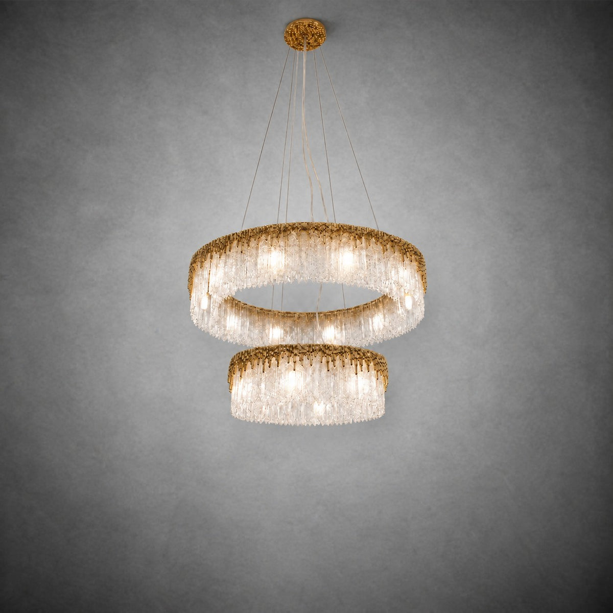 Ice Bloom Glass Two-Tier Chandelier D800+D500 - Copper