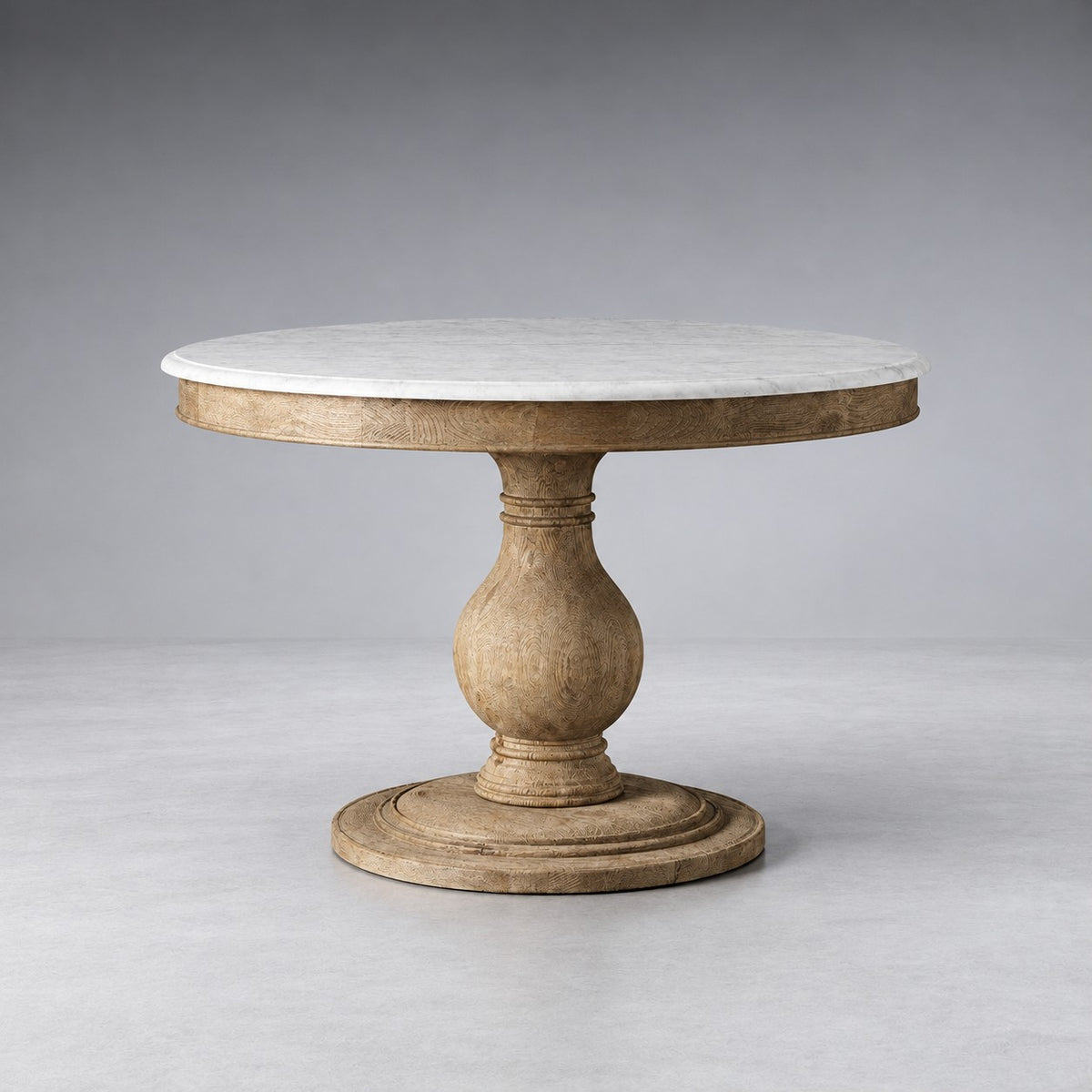 Round Pine Base Dining Table with Marble Slab