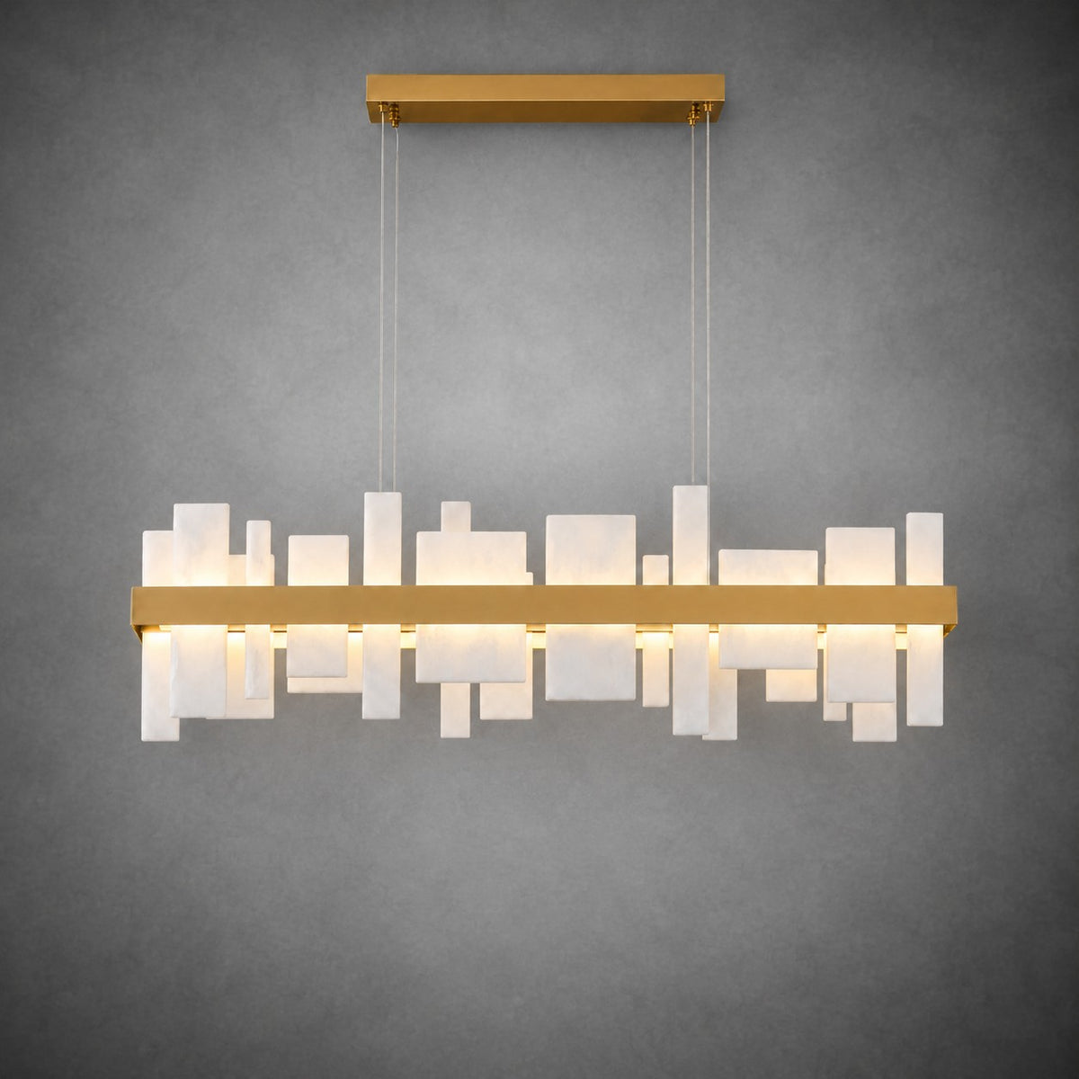 Linear Alabaster and Gold Stainless Steel Dining Chandelier